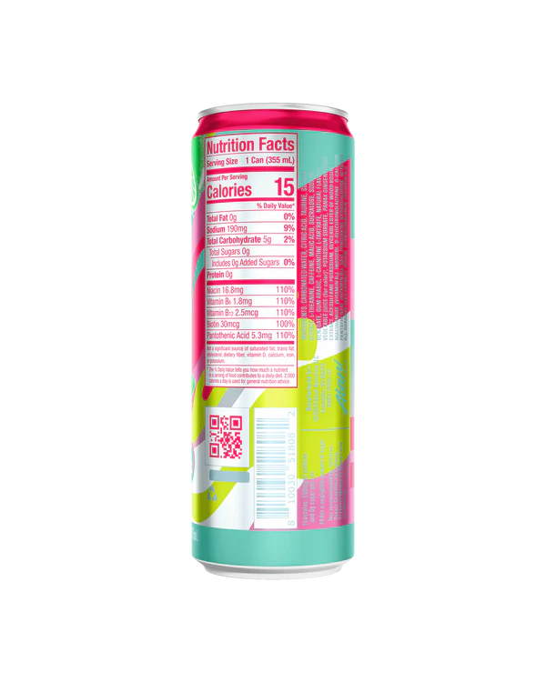 Alani Nu Cherry Twist Limited Edition Energy Drink back label — nutrition facts, 10 calories