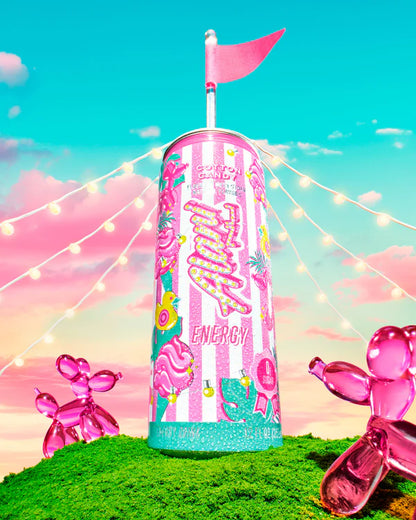 Alani Nu Cotton Candy Energy Drink lifestyle photo — sugar-free 12 pack