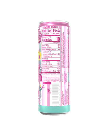 Alani Nu Cotton Candy Energy Drink back label — nutrition facts, 10 calories, B-vitamins