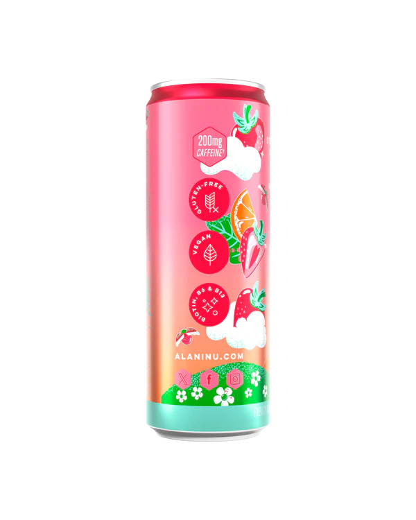 Alani Nu Strawberry Sunrise Energy Drink 12 fl oz can side view