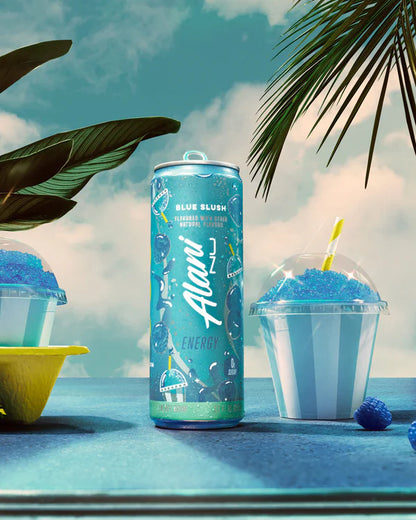 Alani Nu Blue Slush by Whitney Simmons Energy Drink lifestyle photo — sugar-free