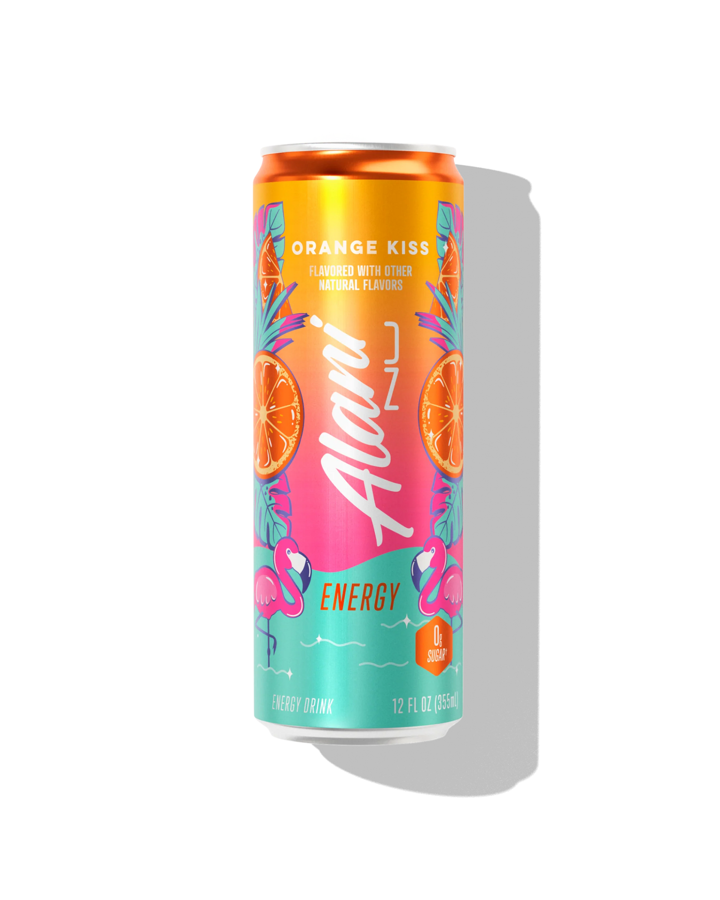 Alani Nu Orange Kiss Energy Drink 12 fl oz can front — orange creamsicle, 200mg caffeine, 0g sugar