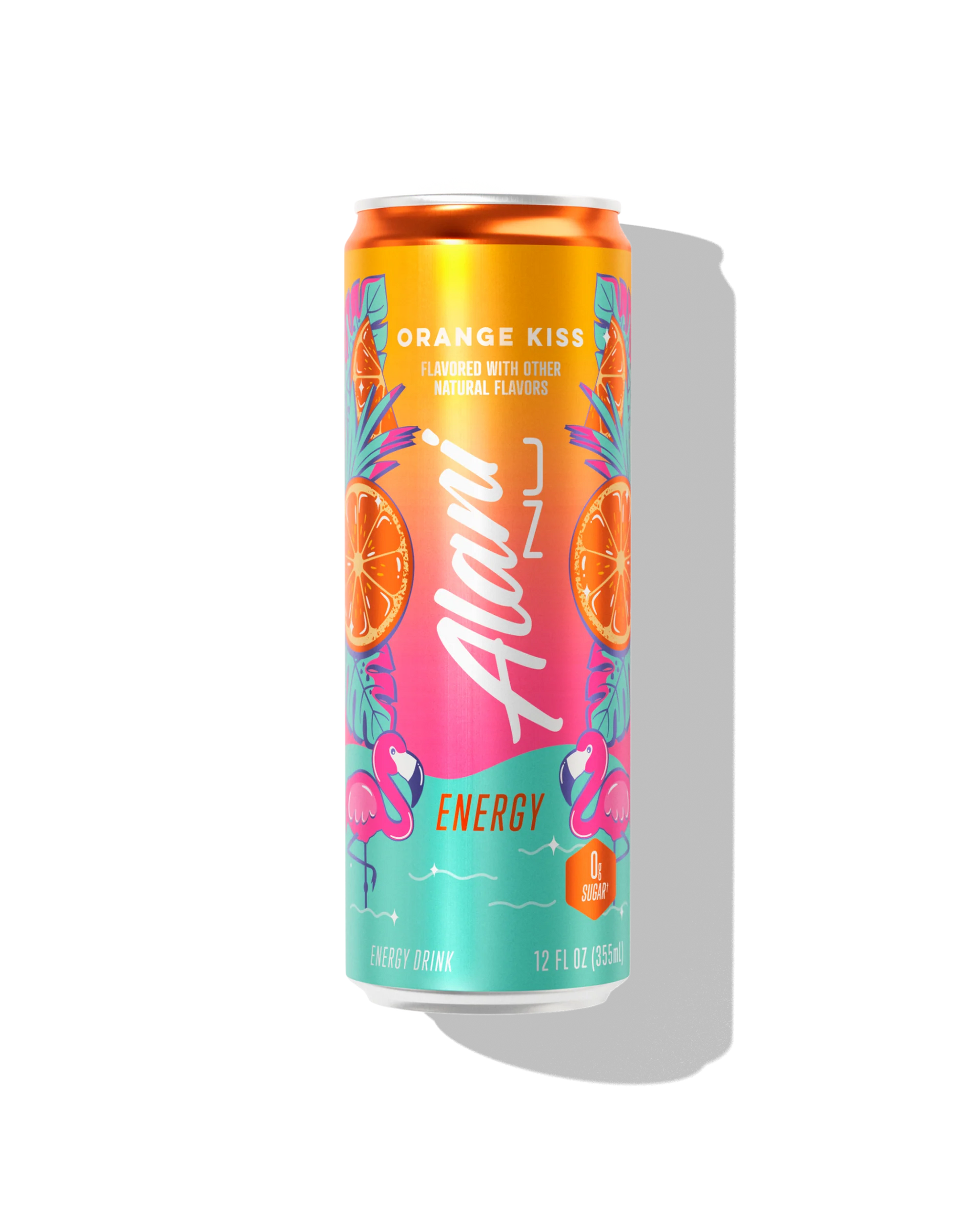 Alani Nu Orange Kiss Energy Drink 12 fl oz can front — orange creamsicle, 200mg caffeine, 0g sugar