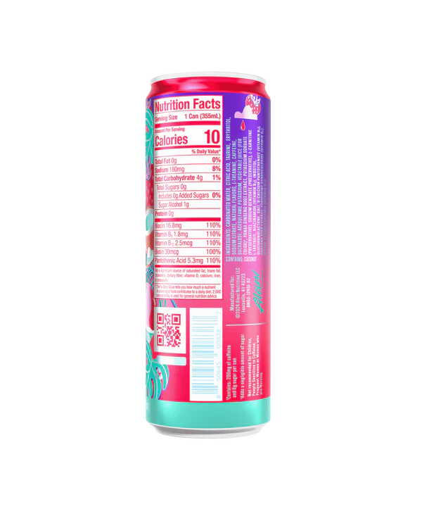 Alani Nu Hawaiian Shaved Ice by Brittany Mahomes Energy Drink back label — nutrition facts