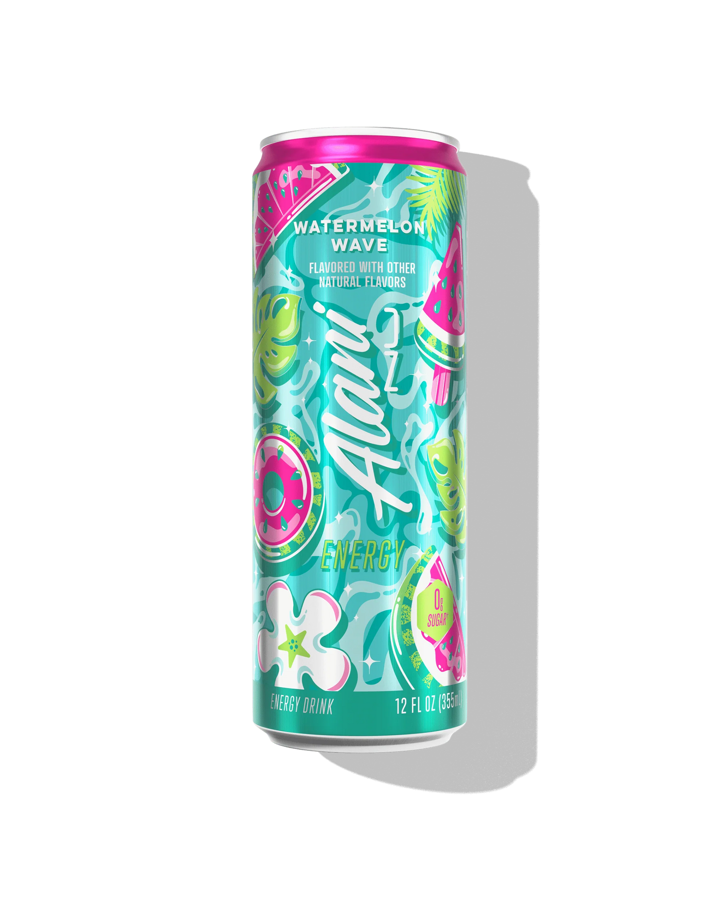 Alani Nu Watermelon Wave by Megan Moroney Energy Drink 12 fl oz can front — watermelon, 200mg caffeine, 0g sugar