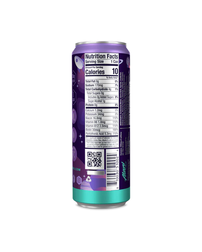 Alani Nu Cosmic Stardust Energy Drink back label — nutrition facts, 10 calories