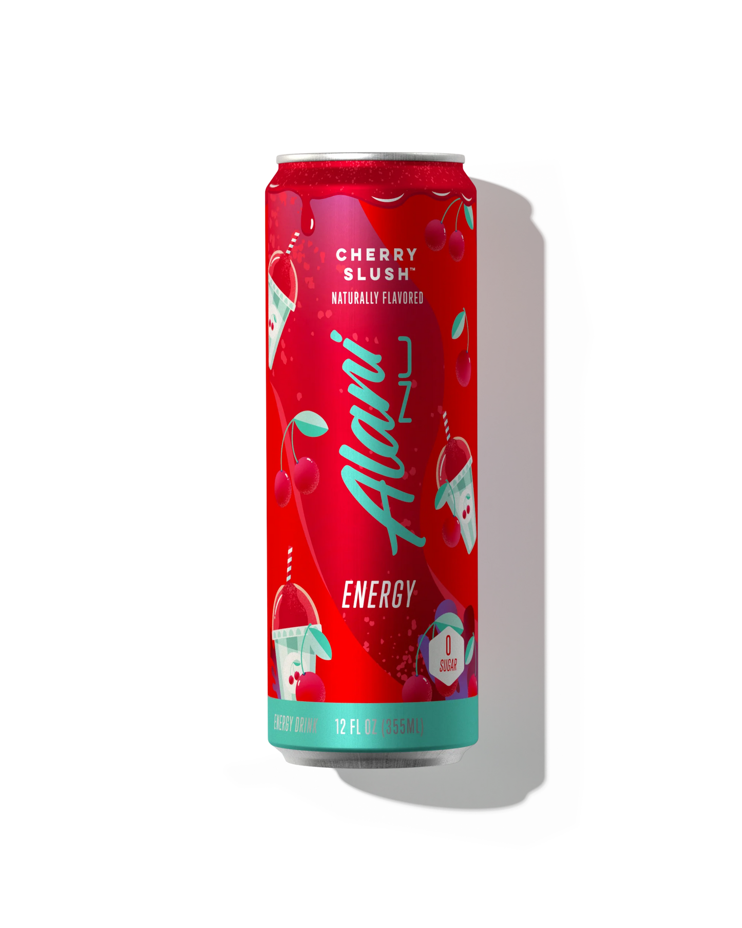 Alani Nu Cherry Slush Energy Drink 12 fl oz can front — sweet cherry, 200mg caffeine, 0g sugar