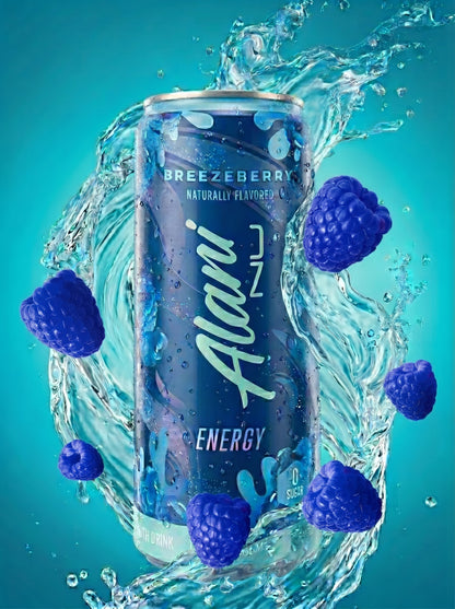 Alani Nu Breezeberry Energy Drink lifestyle — sugar-free 12 pack