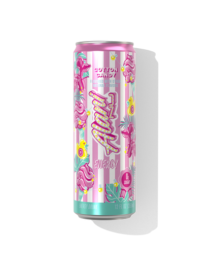 Alani Nu Cotton Candy Energy Drink 12 fl oz can front — pink label, 200mg caffeine, 0g sugar