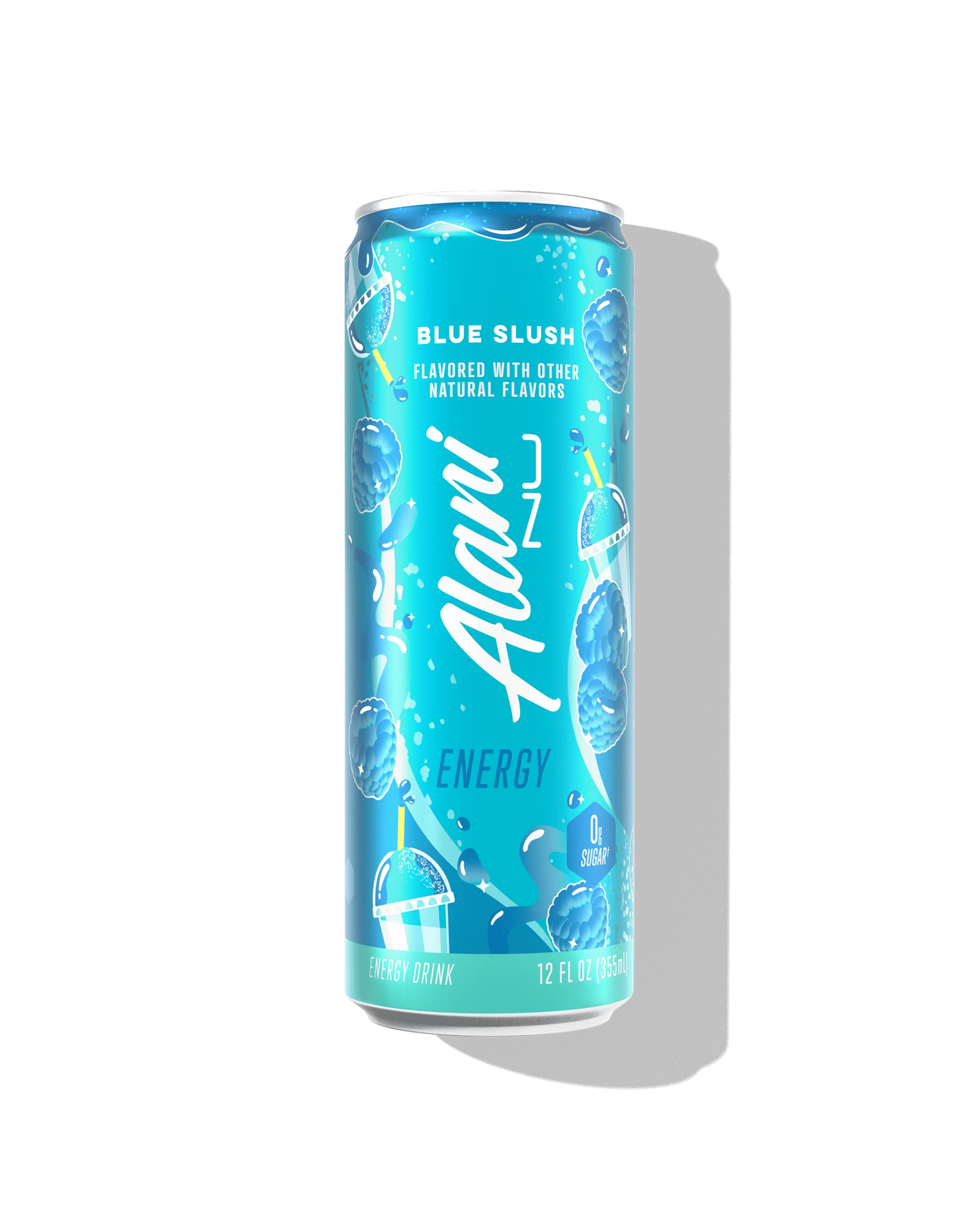 Alani Nu Blue Slush by Whitney Simmons Energy Drink 12 fl oz can front — blue raspberry, 200mg caffeine