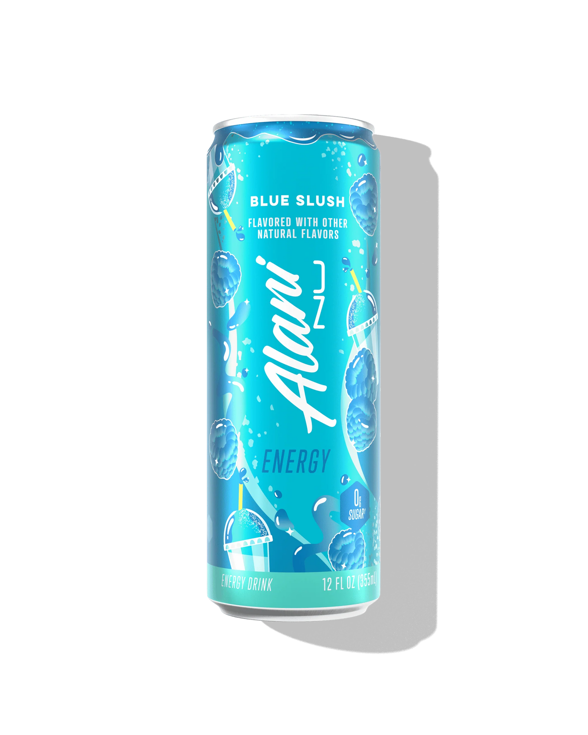 Alani Nu Blue Slush by Whitney Simmons Energy Drink 12 fl oz can front — blue raspberry, 200mg caffeine
